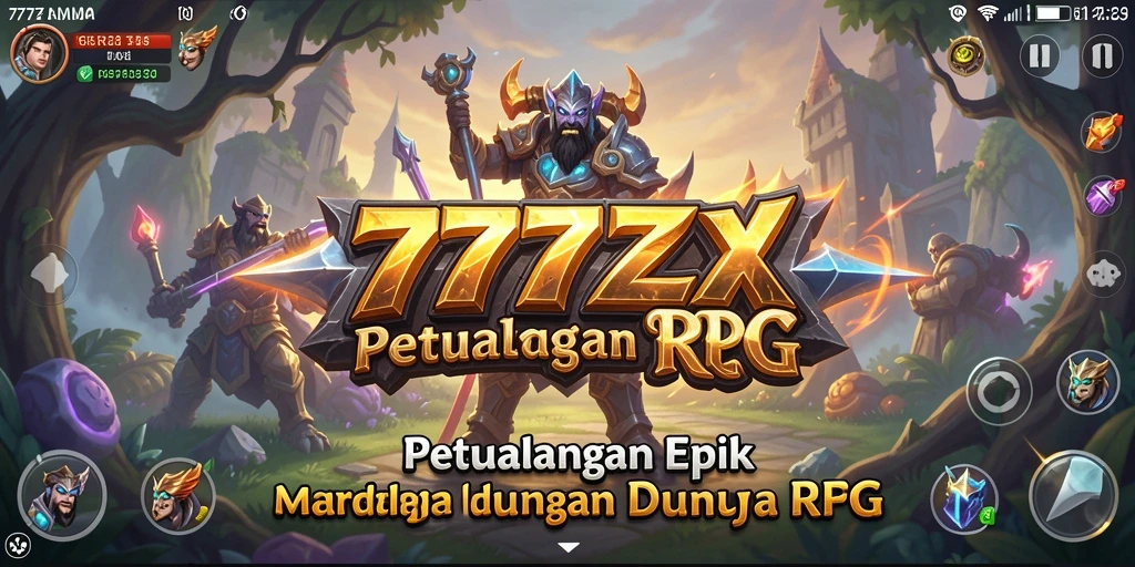 Antarmuka permainan RPG 777ZX yang kaya warna dan interaktif.