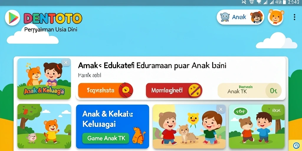 Antarmuka DENTOTO yang cerah dan edukatif untuk anak-anak.