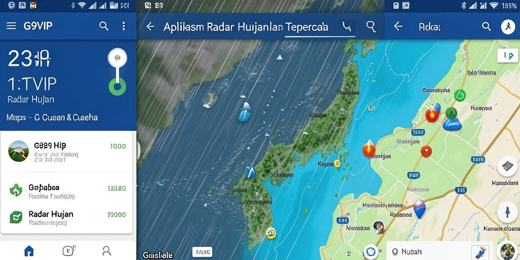 Tampilan antarmuka G9VIP menampilkan peta radar hujan yang detail.