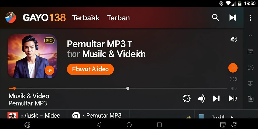 Tampilan antarmuka GAYO138 yang modern dan fungsional untuk Pemutar MP3.