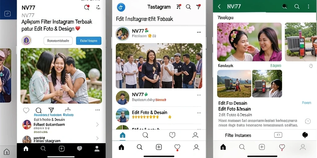 Screenshot antarmuka NV77 menampilkan berbagai pilihan filter Instagram.