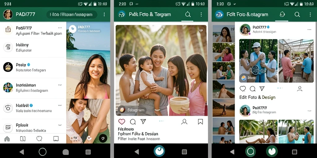 Antarmuka PADI777 dengan berbagai pilihan filter Instagram.
