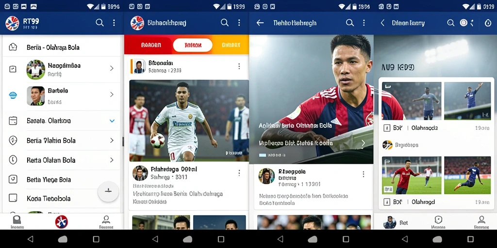 Antarmuka RT99 menampilkan berita dan statistik olahraga bola terkini.